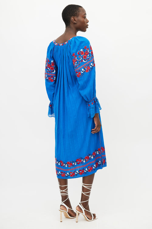 Ulla Johnson Blue 
Red Floral Embroidered Dress