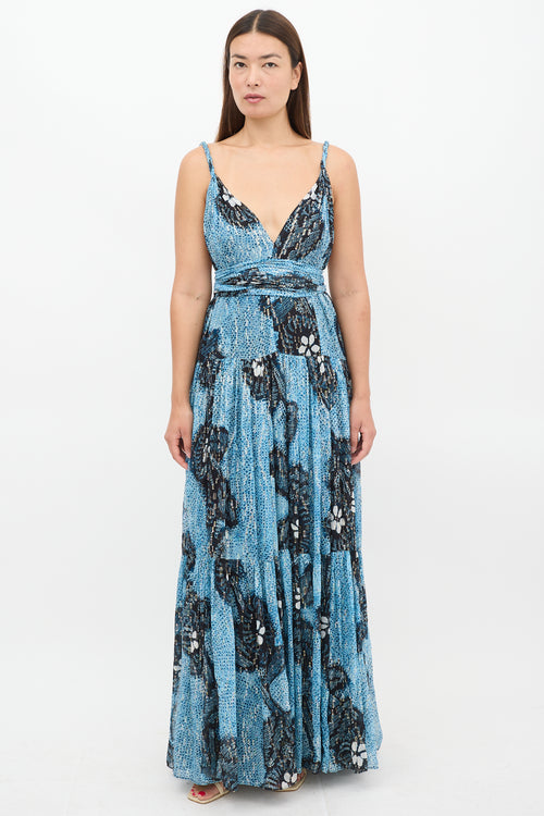 Ulla Johnson Blue Silk Floral Kemala Maxi Dress