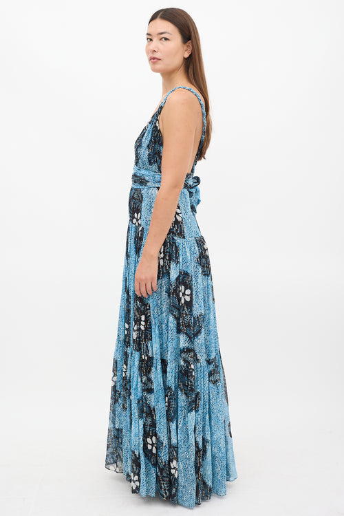 Ulla Johnson Blue Silk Floral Kemala Maxi Dress