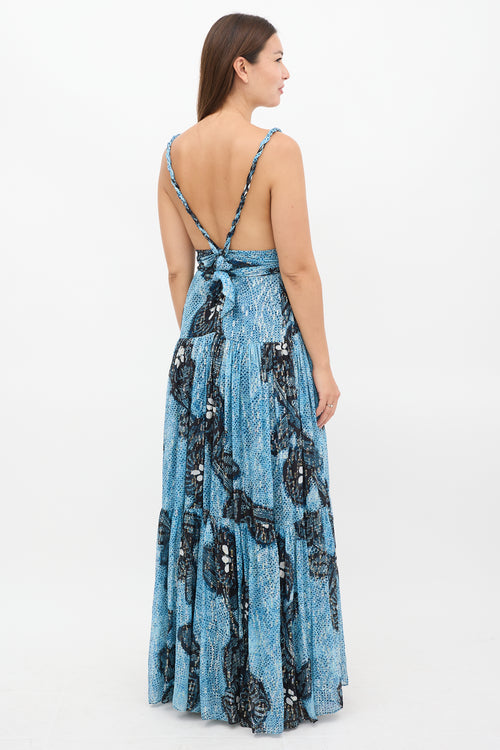 Ulla Johnson Blue Silk Floral Kemala Maxi Dress