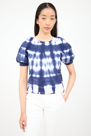 Ulla Johnson Blue 
White Tie Dye Short Sleeve Sweater