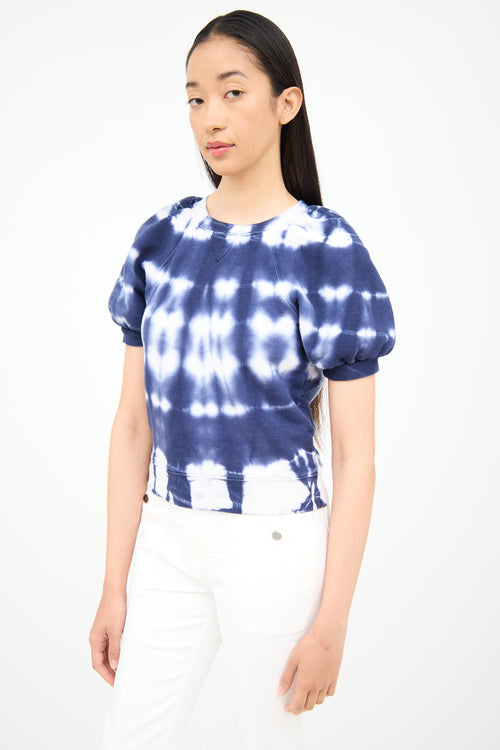 Ulla Johnson Blue 
White Tie Dye Short Sleeve Sweater