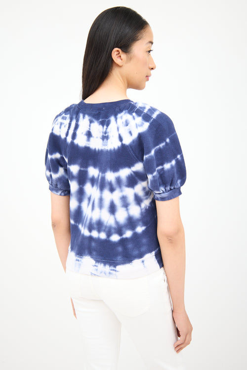 Ulla Johnson Blue 
White Tie Dye Short Sleeve Sweater