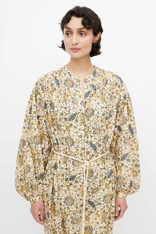 Ulla Johnson Brown Floral Belted Shirt Dress