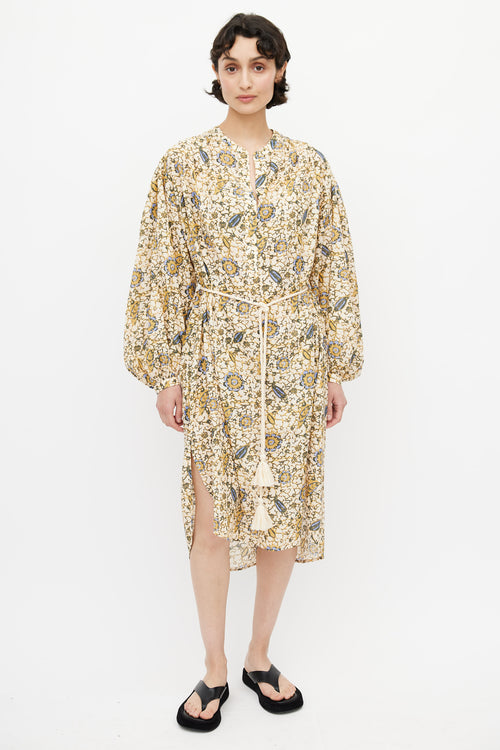 Ulla Johnson Brown Floral Belted Shirt Dress