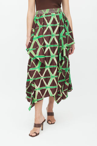 Ulla Johnson Brown 
Green Savita Stitch Silk Skirt