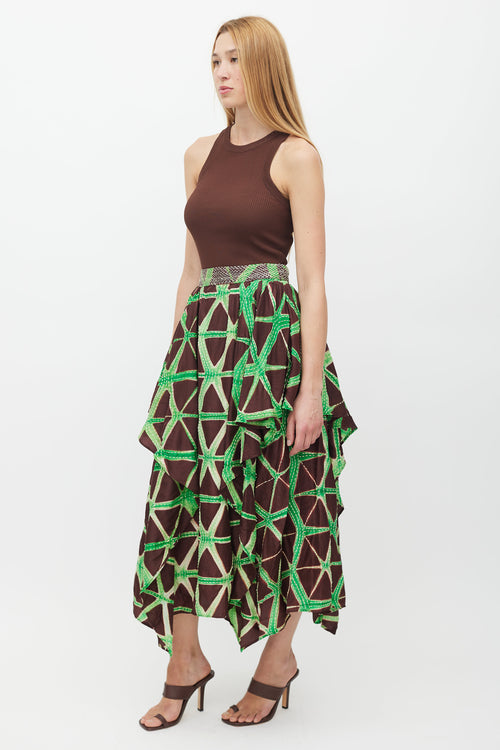 Ulla Johnson Brown 
Green Savita Stitch Silk Skirt