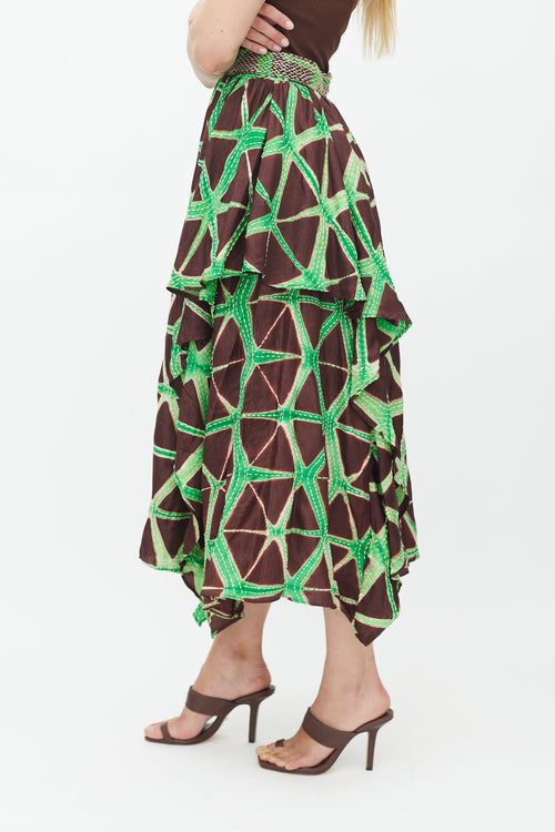 Ulla Johnson Brown 
Green Savita Stitch Silk Skirt