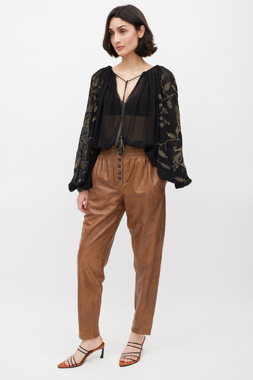 Ulla Johnson Brown Leather Paper Bag Pants