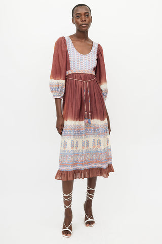 Ulla Johnson Brown 
Multi Print Midi Dress