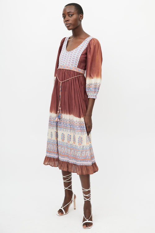 Ulla Johnson Brown 
Multi Print Midi Dress