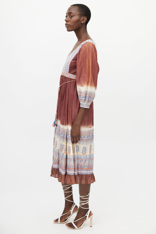 Ulla Johnson Brown 
Multi Print Midi Dress