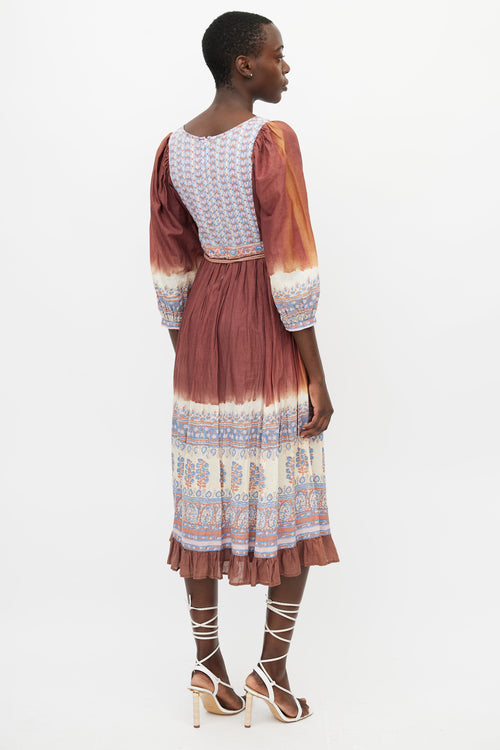 Ulla Johnson Brown 
Multi Print Midi Dress