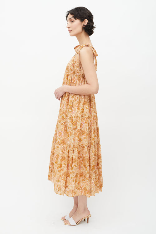 Ulla Johnson Brown 
Multicolour Floral Midi Dress