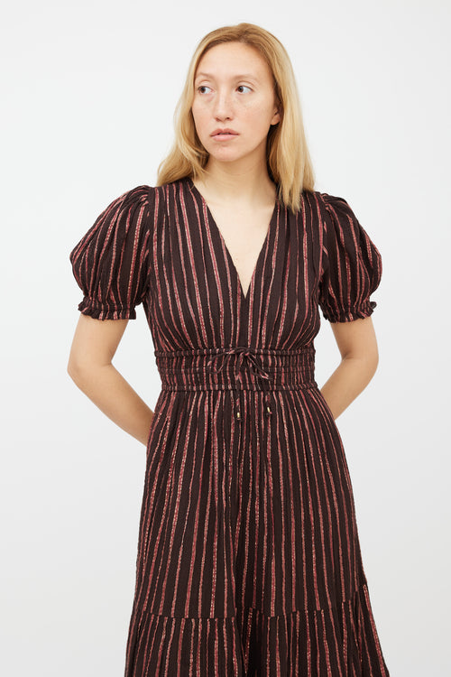 Ulla Johnson Brown 
Pink Metallic Striped Dress