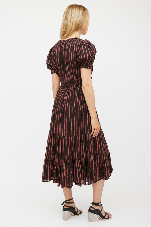 Ulla Johnson Brown 
Pink Metallic Striped Dress