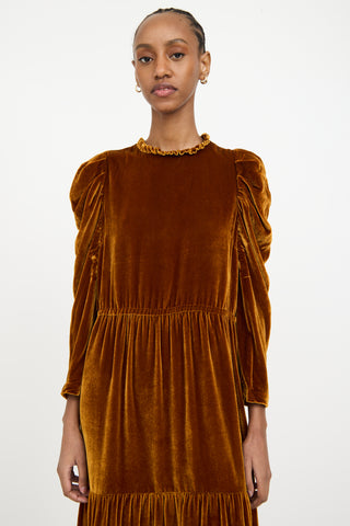 Ulla Johnson Gold Velvet Tiered Dress