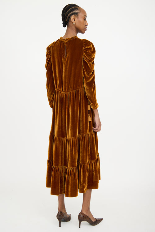 Ulla Johnson Gold Velvet Tiered Dress