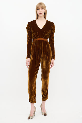 Ulla Johnson Brown Velvet Sabine Gathered Jumpsuit