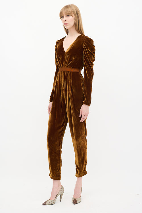 Ulla Johnson Brown Velvet Sabine Gathered Jumpsuit