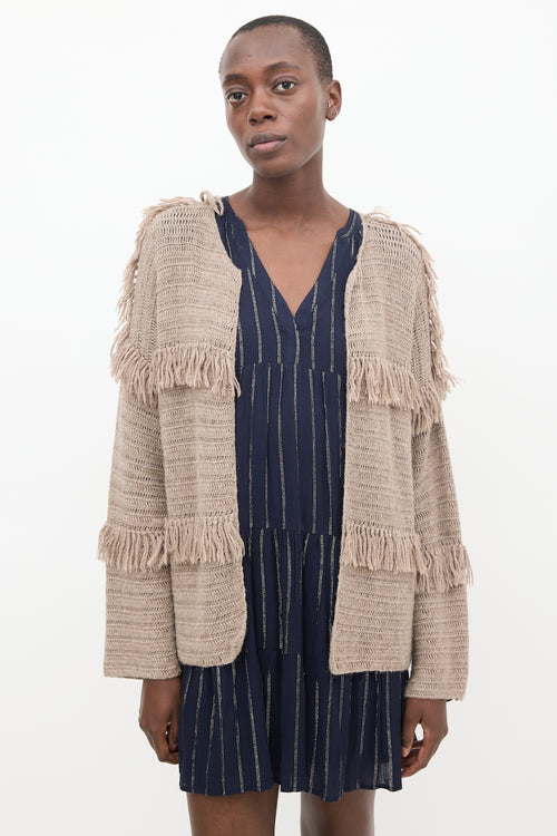 Ulla Johnson Brown Wool Knit Fringe Cardigan