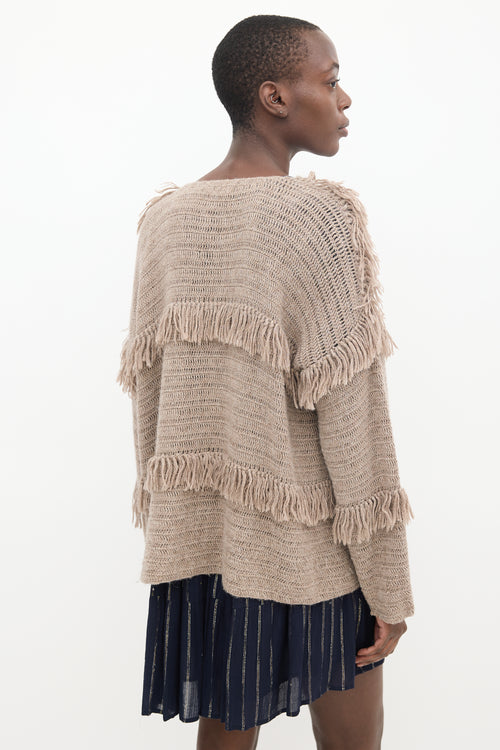 Ulla Johnson Brown Wool Knit Fringe Cardigan