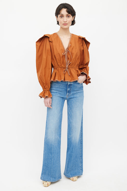 Ulla Johnson Orange Contrast Stitch Tie Blouse