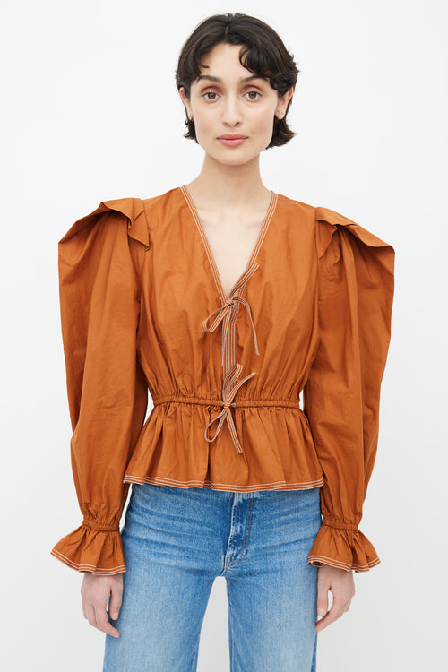 Ulla Johnson Orange Contrast Stitch Tie Blouse