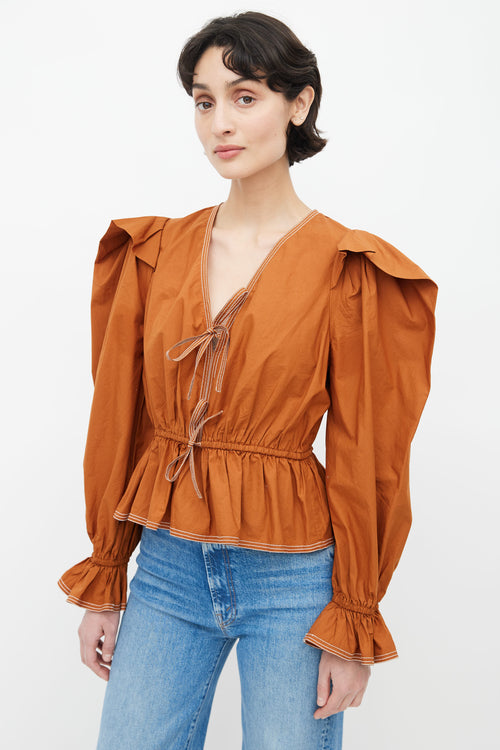 Ulla Johnson Orange Contrast Stitch Tie Blouse