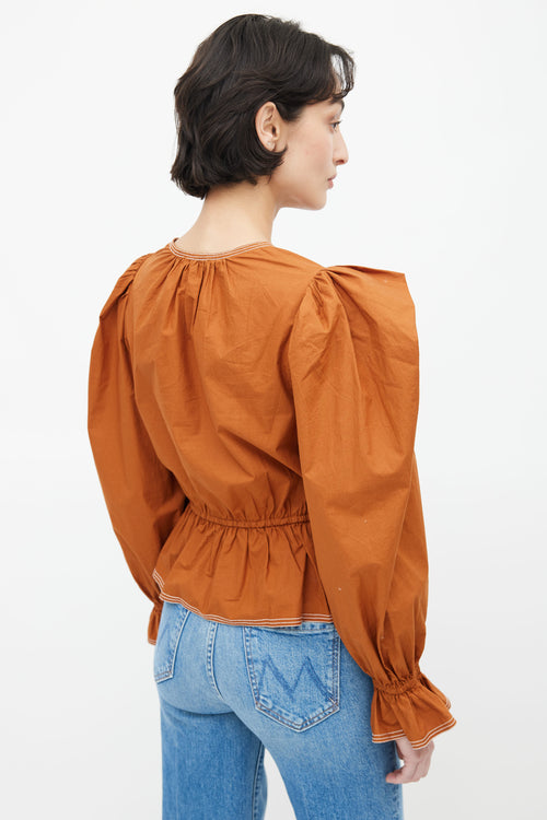 Ulla Johnson Orange Contrast Stitch Tie Blouse