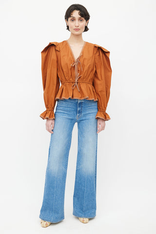 Ulla Johnson Orange Contrast Stitch Tie Blouse