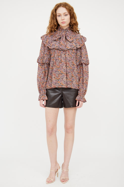 Ulla Johnson Burgundy 
Multicolour Silk Paisley Pleated Top