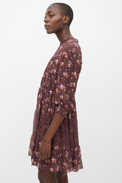 Ulla Johnson Burgundy 
Multicolur Silk Floral Tiered Dress