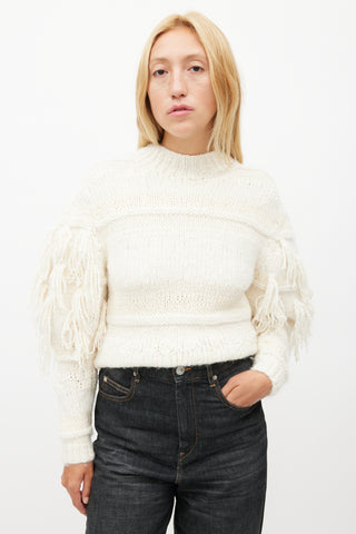 Ulla Johnson Cream Alpaca Fringe Knit Sweater