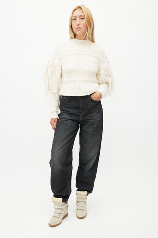 Ulla Johnson Cream Alpaca Fringe Knit Sweater