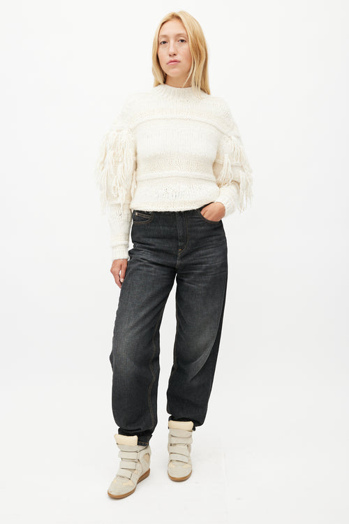 Ulla Johnson Cream Alpaca Fringe Knit Sweater