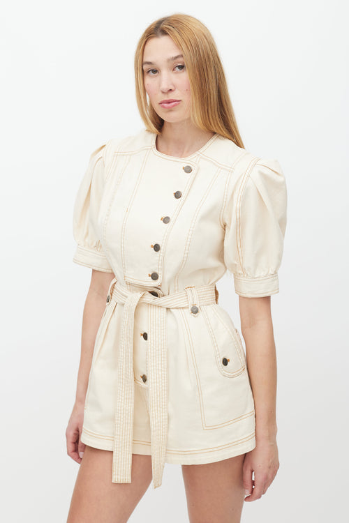 Ulla Johnson Cream Belted Contrast Stitch Romper