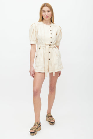 Ulla Johnson Cream Belted Contrast Stitch Romper