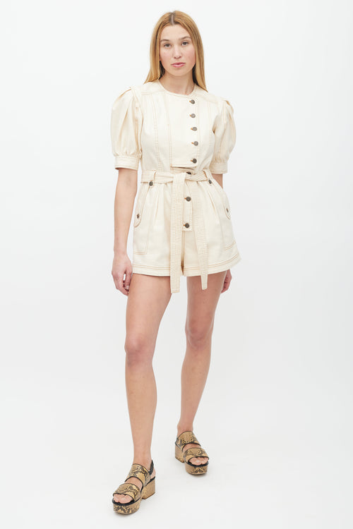 Ulla Johnson Cream Belted Contrast Stitch Romper