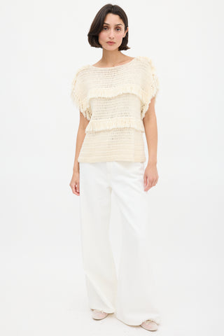 Ulla Johnson Cream Crochet Fringe Top