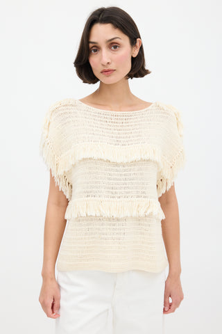 Ulla Johnson Cream Crochet Fringe Top