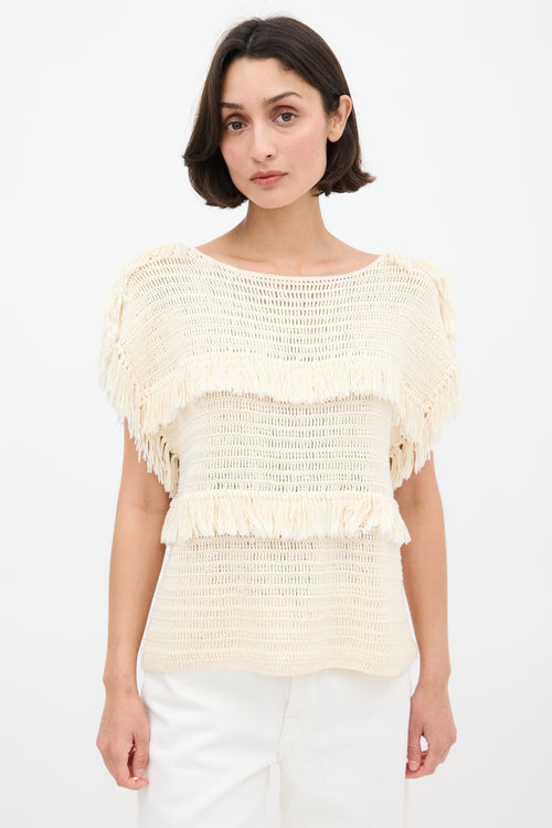 Ulla Johnson Cream Crochet Fringe Top