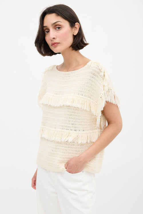 Ulla Johnson Cream Crochet Fringe Top