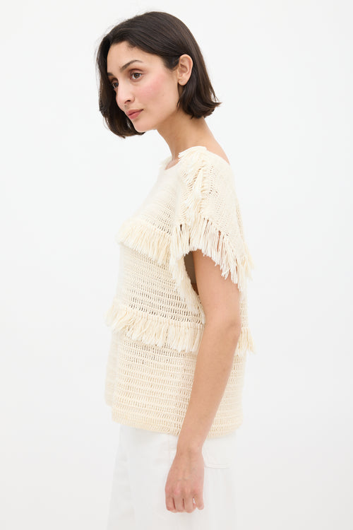 Ulla Johnson Cream Crochet Fringe Top