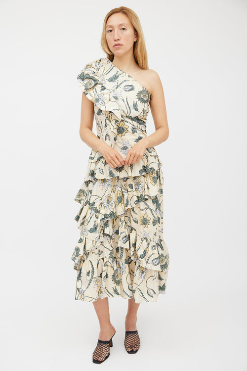 Ulla Johnson Cream 
Green Floral Tiered Dress