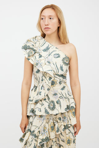 Ulla Johnson Cream 
Green Floral Tiered Dress