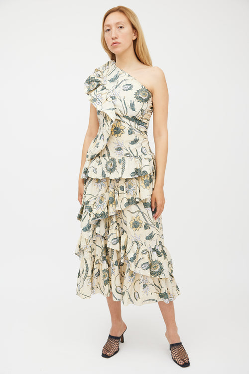 Ulla Johnson Cream 
Green Floral Tiered Dress