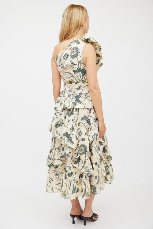 Ulla Johnson Cream 
Green Floral Tiered Dress