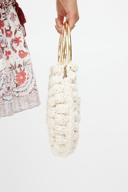 Ulla Johnson Cream 
Gold Lia Crochet Hand Bag