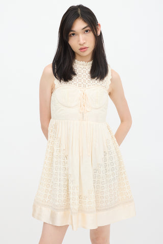 Ulla Johnson Cream Linen Eyelet Bustier Dress